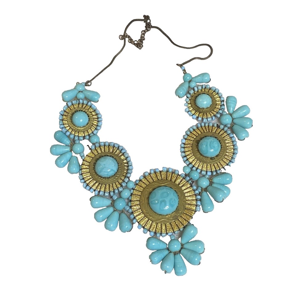 Southwestern Necklace Chunky Artisan Wired Faux Turquoise Statement 24-27 inches